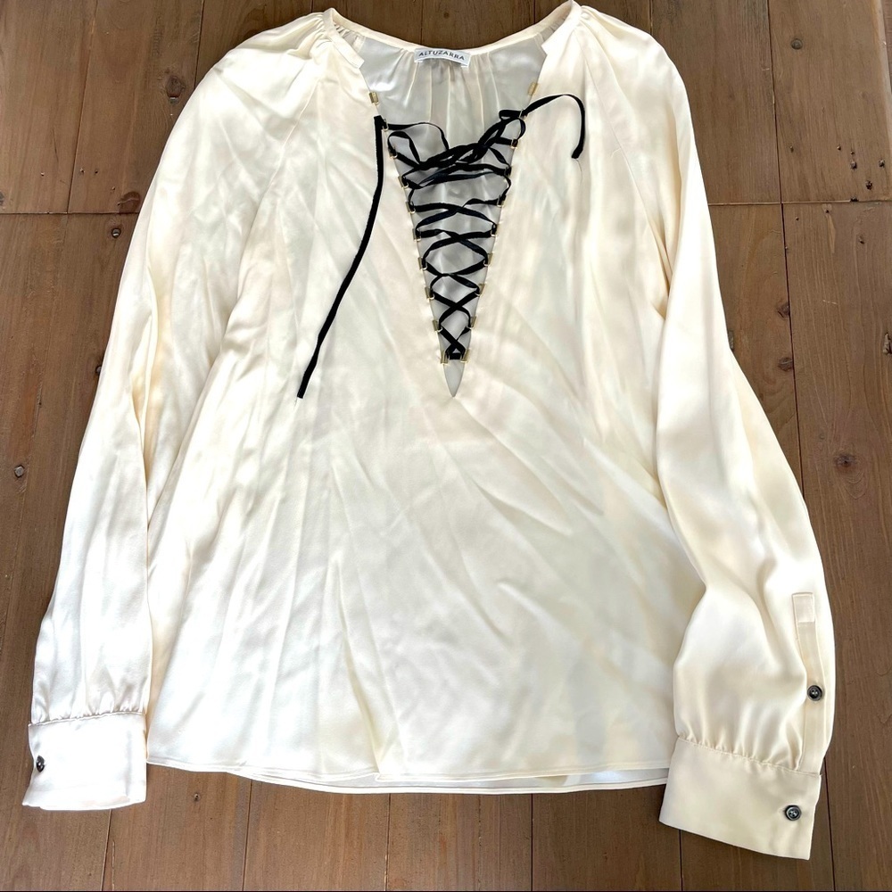 Altuzarra black gold ivory silk blouse